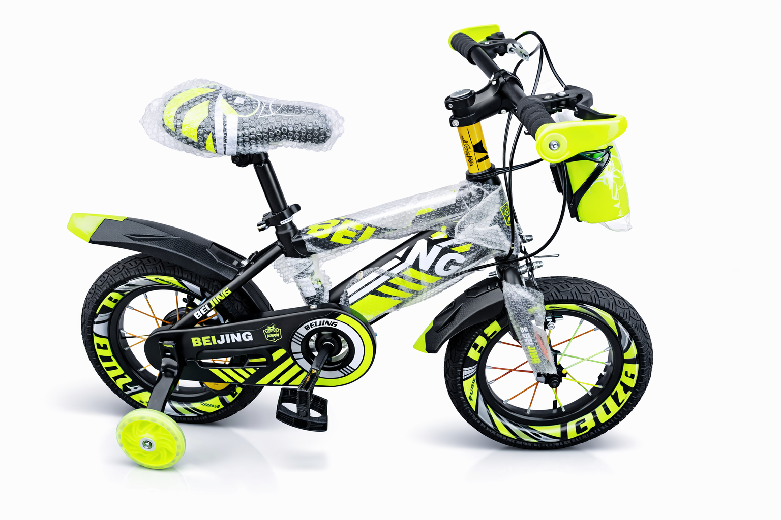 Durable size 12 bike with training wheels and comfortable seat.