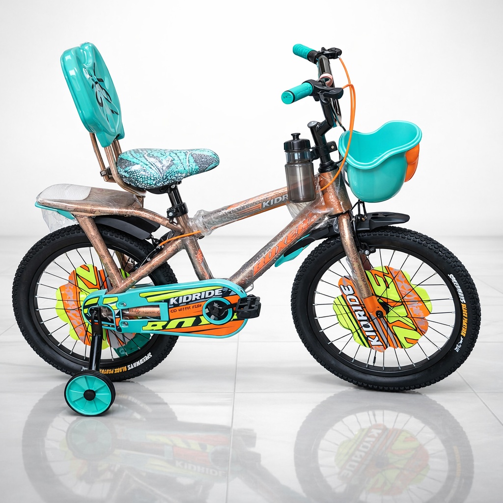 Size 16 Kidride kids' bicycle with a durable frame, comfortable saddle, chain guard, and stylish design for young riders.
