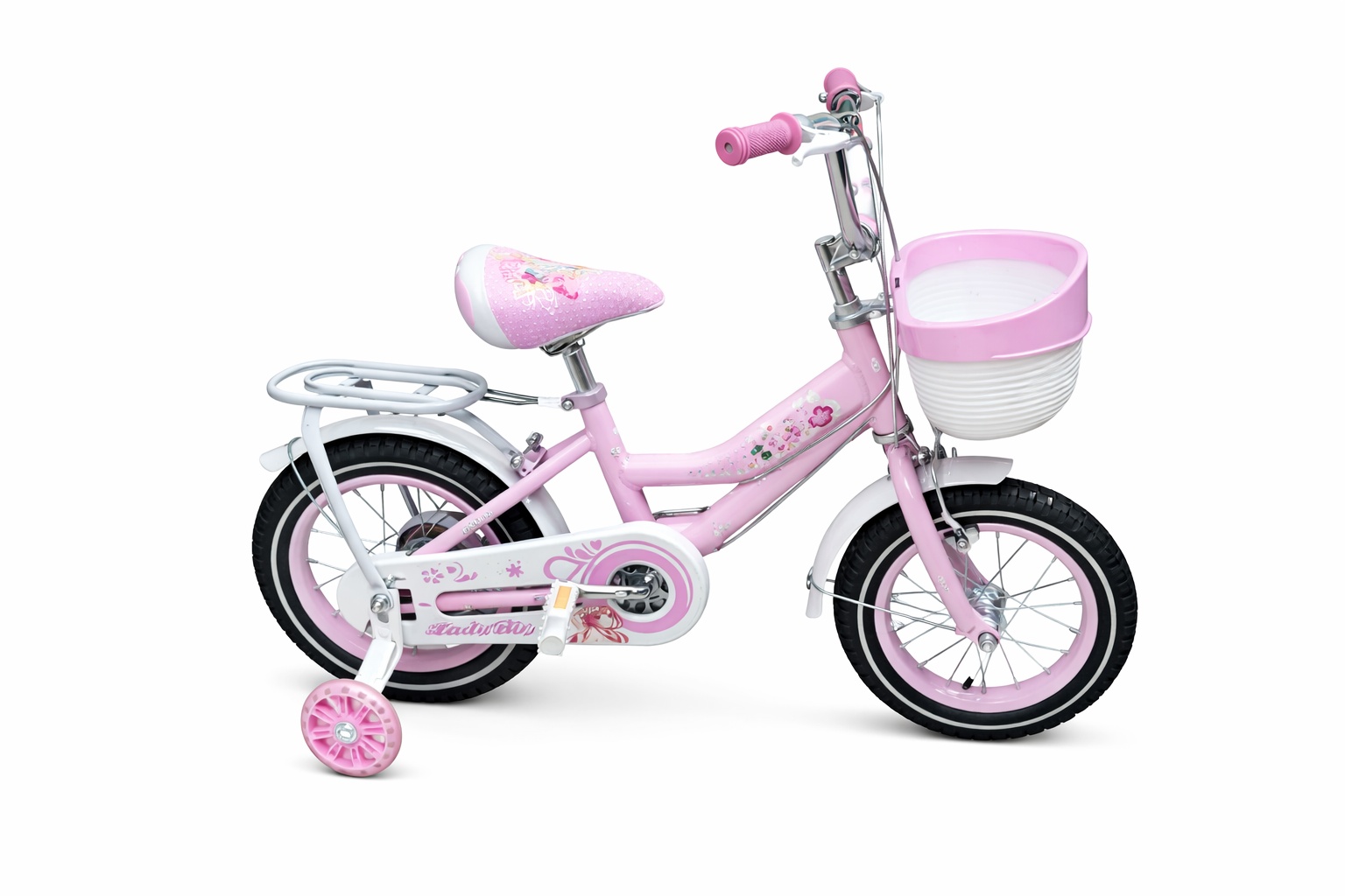 Ladybird Size 12 Kids Bicycle with colorful frame, sturdy training wheels, comfortable seat, and attractive child-friendly design, suitable for young riders lea