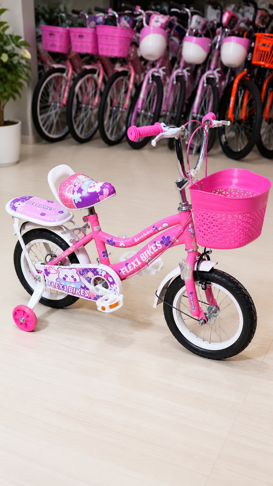 Flexi Size 12 Kids Bicycle with sturdy steel frame, colorful design, comfortable seat, and training wheels, perfect for young children learning to ride safely